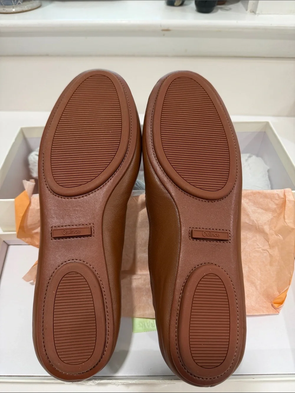 Quince Cognac Italian Leather On-The-Go Ballet Flat size 9